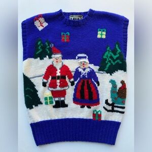 BEREK Vtg Hand Knit Christmas Sweater Vest 100% Wool Made in Uruguay Size S